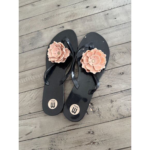 Melissa Harmonic Black with Beige Flower Jelly Rubber Flip Flop Sandals Size 8 - Picture 5 of 8